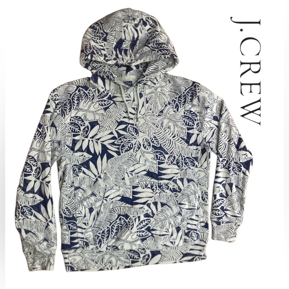 J Crew Knit Goods Tropical Print Pullover Pocket Hoodie Men's N Long Sleeve